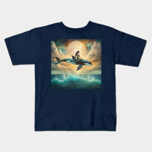 Mermaid Riding An Orca Kids T-Shirt